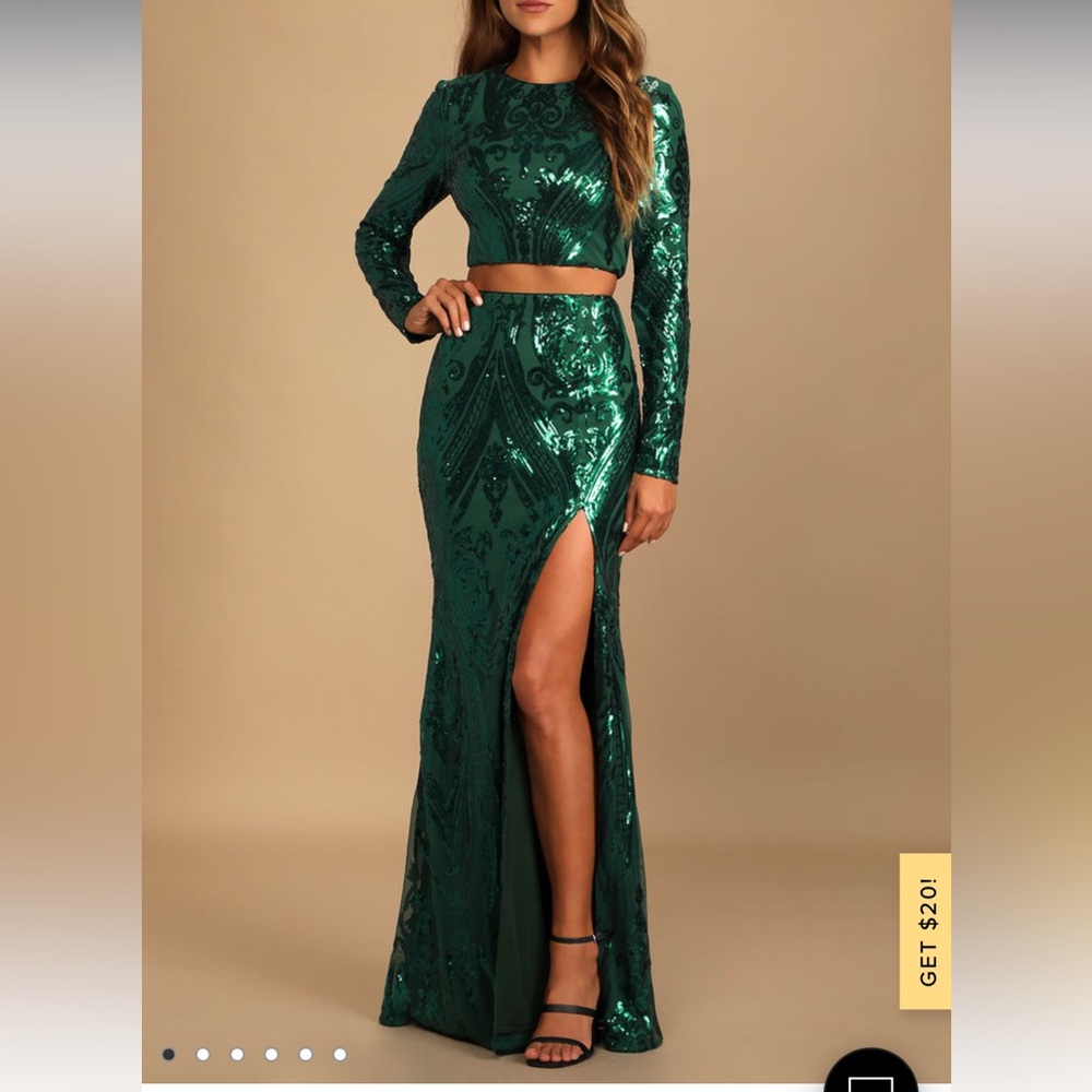 Luxe Aesthetic Green Sequin Long Sleeve 2 piece Maxi sizeM